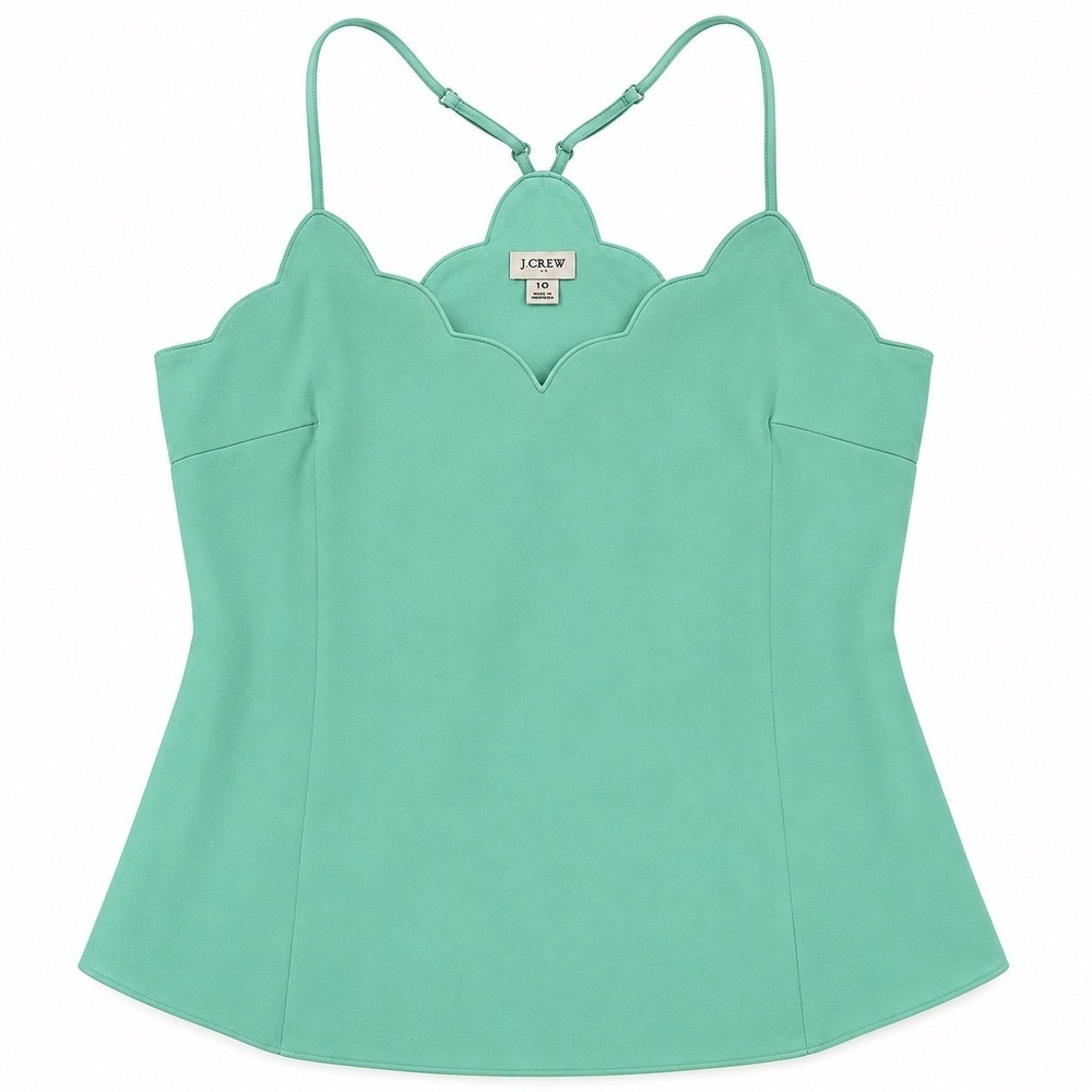 J.Crew Mint Green Scalloped Camisole Tank Top Size 10 Adjustable Straps 252E